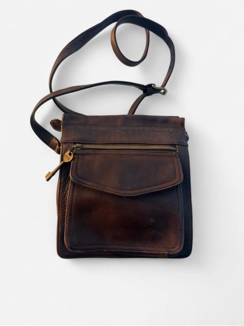 Vintage Y2K Fossil Brown Leather Crossbody Bag